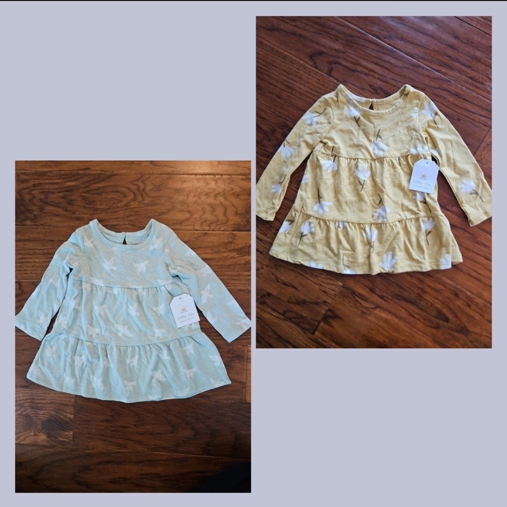NEW Little Co Baby Toddler Girl 12 Month Flower Dove Long Sleeve Dress